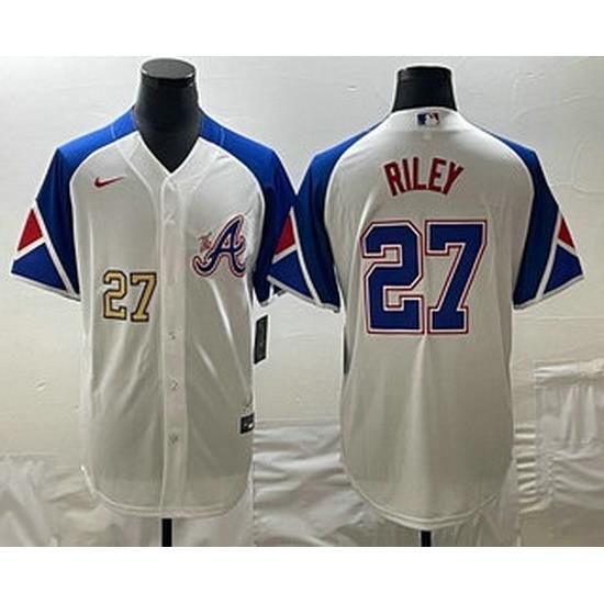 Men's Atlanta Braves #27 Austin Riley Number White 2023 City Connect Cool Base Stitched Jersey