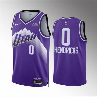 Men Utah Jazz 0 Taylor Hendricks Purple 2023 24 City Edition Stitched Basketball Jersey