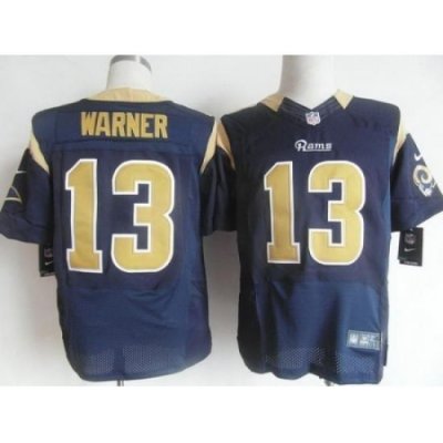 Nike St. Louis Rams 13 Kurt Warner Blue Elite NFL Jersey