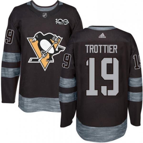 Mens Adidas Pittsburgh Penguins 19 Bryan Trottier Authentic Black 1917 2017 100th Anniversary NHL Jersey