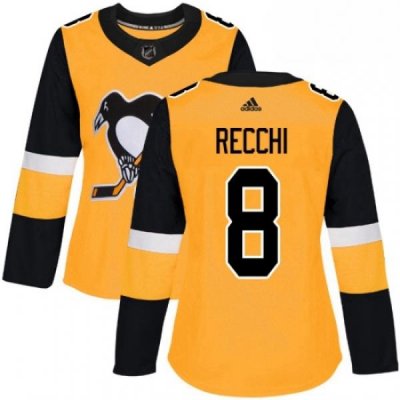 Womens Adidas Pittsburgh Penguins 8 Mark Recchi Authentic Gold Alternate NHL Jersey