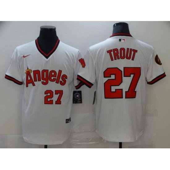 Men Nike Angels 27 Mike Trout White Nike Cool Base Jersey