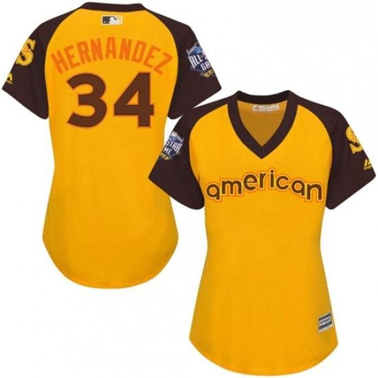 Womens Majestic Seattle Mariners 34 Felix Hernandez Authentic Yellow 2016 All Star American League BP Cool Base MLB Jersey