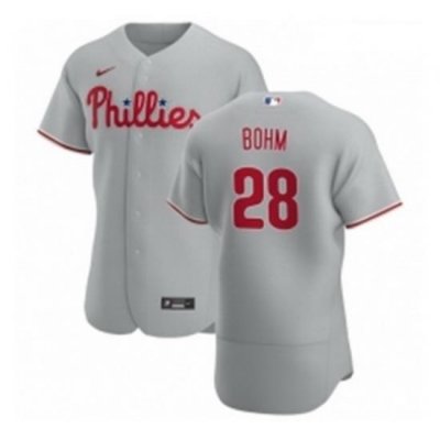 Men Philadelphia Phillies 28 Alec Bohm Men Nike Gray Road 2020 Authentic Player MLB Jersey