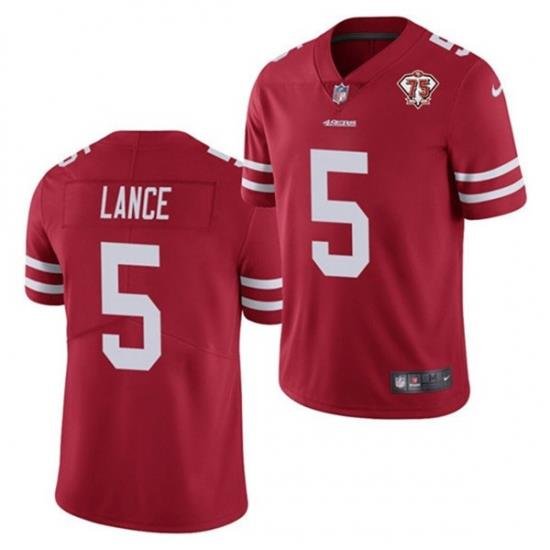 Nike San Francisco 49ers 5 Trey Lance Red 75th Anniversary Vapor Untouchable Limited Jersey