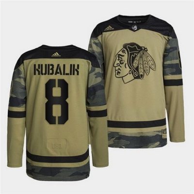 Men Chicago Blackhawks 8 Dominik Kubalik 2022 Camo Military Appreciation Night White Stitched jersey