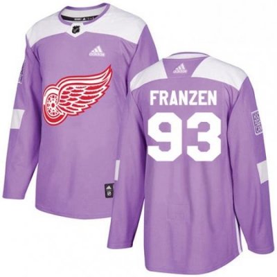 Mens Adidas Detroit Red Wings 93 Johan Franzen Authentic Purple Fights Cancer Practice NHL Jersey