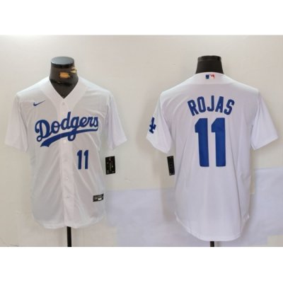 Men Los Angeles Dodgers 11 Miguel Rojas White Cool Base Stitched Baseball Jersey 3