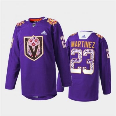 Men Vegas Golden Knights 23 Alec Martinez Purple Hispanic Heritage Warmup Stitched Jersey