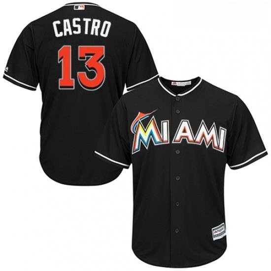 Youth Majestic Miami Marlins 13 Starlin Castro Replica Black Alternate 2 Cool Base MLB Jersey