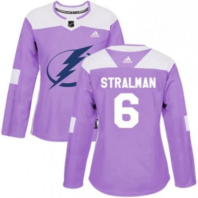 Womens Adidas Tampa Bay Lightning 6 Anton Stralman Authentic Purple Fights Cancer Practice NHL Jersey