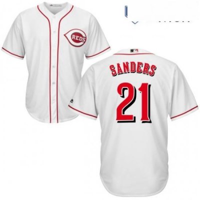 Mens Majestic Cincinnati Reds 21 Reggie Sanders Replica White Home Cool Base MLB Jersey