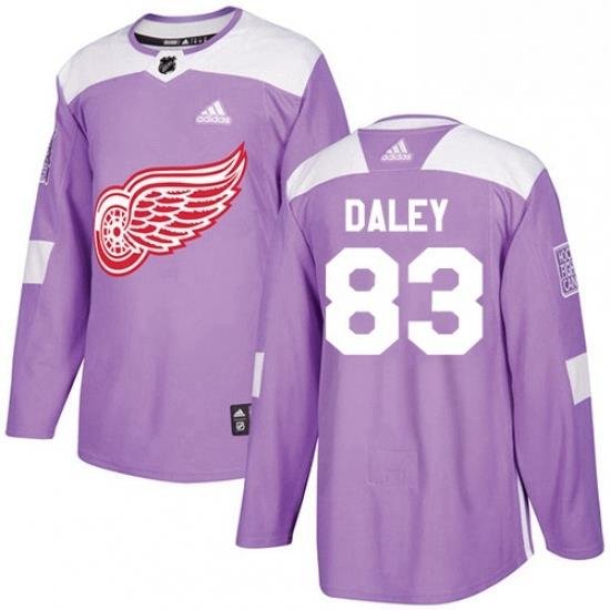 Mens Adidas Detroit Red Wings 83 Trevor Daley Authentic Purple Fights Cancer Practice NHL Jersey