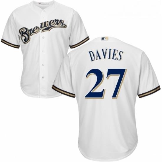 Youth Majestic Milwaukee Brewers 27 Zach Davies Authentic Navy Blue Alternate Cool Base MLB Jersey