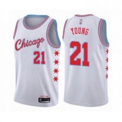 Mens Chicago Bulls 21 Thaddeus Young Authentic White Basketball Jersey City Edition