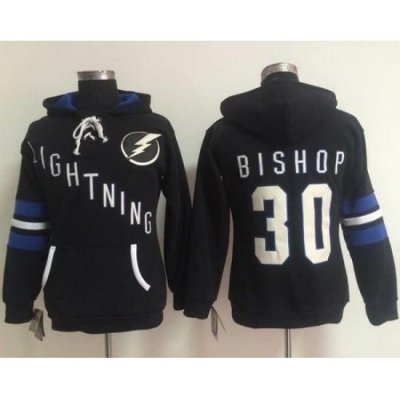 Tampa Bay Lightning 30 Ben Bishop Black Women Old Time Heidi NHL Hoodie