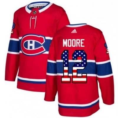 Mens Adidas Montreal Canadiens 12 Dickie Moore Authentic Red USA Flag Fashion NHL Jersey