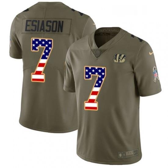 Mens Nike Cincinnati Bengals 7 Boomer Esiason Limited OliveUSA Flag 2017 Salute to Service NFL Jersey