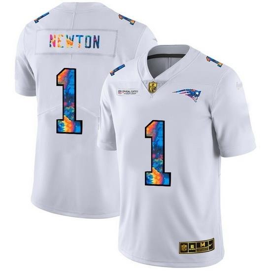 New England Patriots 1 Cam Newton Men White Nike Multi Color 2020 NFL Crucial Catch Limited NFL Jersey