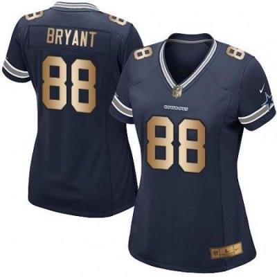 Nike Cowboys #88 Dez Bryant Navy Blue Team Color Womens Stitched NFL Elite Gold Jersey