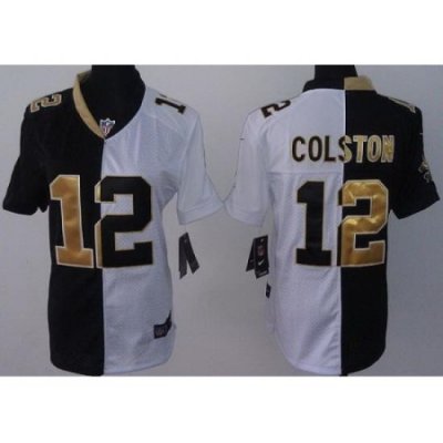 Women Nike NeW Orleans Saints 12 Marques Colston Black White Split NFL Jerseys