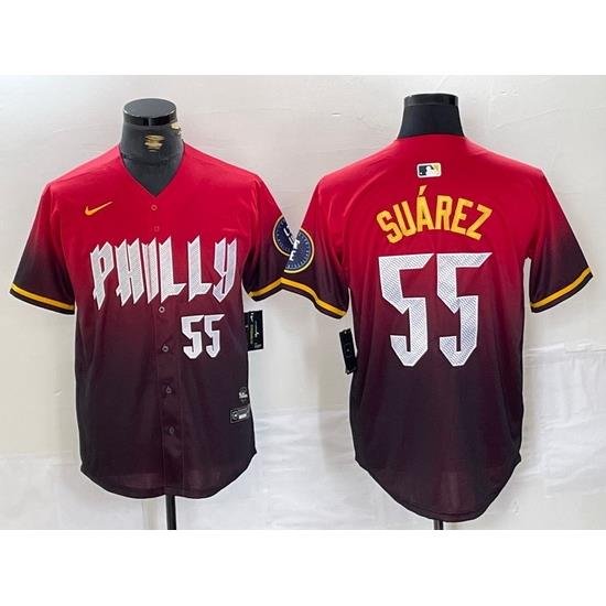 Men Philadelphia Phillies 55 Ranger Su E1rez Red 2024 City Connect Limited Stitched Jersey 3