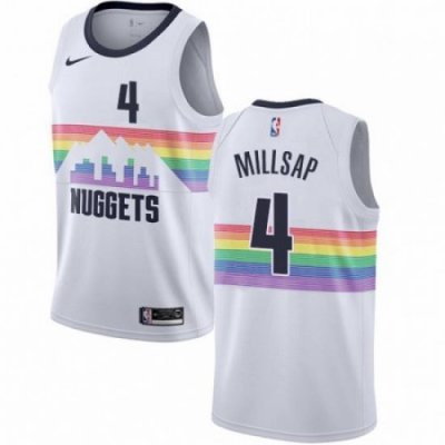 Mens Nike Denver Nuggets 4 Paul Millsap Swingman White NBA Jersey City Edition