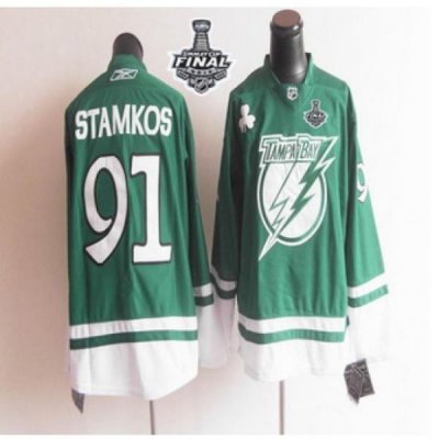 Tampa Bay Lightning St Patty's Day #91 Steven Stamkos Green 2015 Stanley Cup Stitched NHL jersey