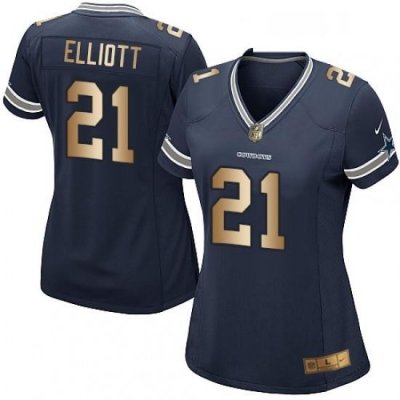 Womens Nike Dallas Cowboys 21 Ezekiel Elliott Elite NavyGold Team Color NFL Jersey