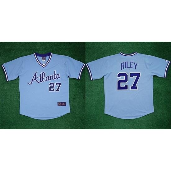 Men Atlanta Braves 27 Austin Riley 1982 Light Blue Cool Base Stitched Baseball Jersey