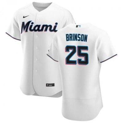 Men Miami Marlins 25 LeWis Brinson Men Nike White Home 2020 Flex Base Player MLB Jersey