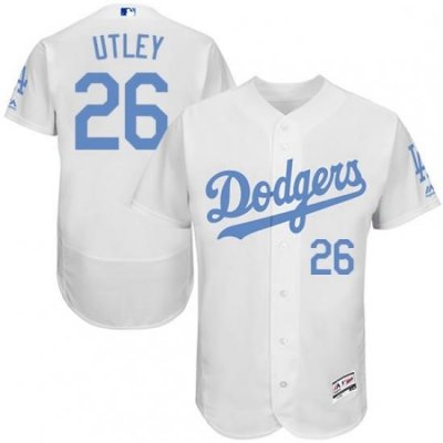 Mens Majestic Los Angeles Dodgers 26 Chase Utley Authentic White 2016 Fathers Day Fashion Flex Base Jersey