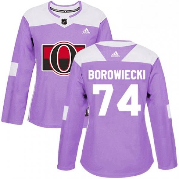 Womens Adidas Ottawa Senators 74 Mark Borowiecki Authentic Purple Fights Cancer Practice NHL Jersey