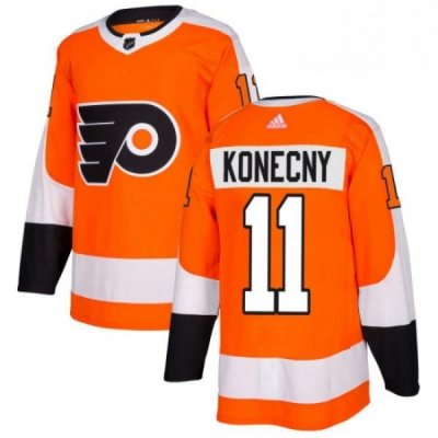 Mens Adidas Philadelphia Flyers 11 Travis Konecny Premier Orange Home NHL Jersey