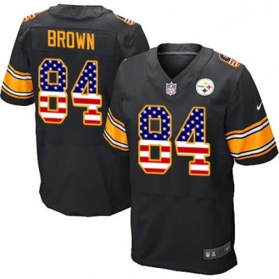 Mens Nike Pittsburgh Steelers 84 Antonio Brown Elite Black Home USA Flag Fashion NFL Jersey