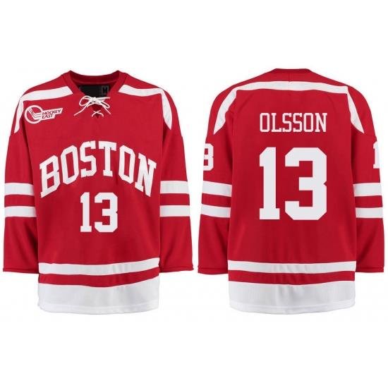 Boston University Terriers BU 13 Nikolas Olsson Red Stitched Hockey Jersey