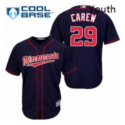 Youth Majestic Minnesota Twins 29 Rod Carew Replica Navy Blue Alternate Road Cool Base MLB Jersey