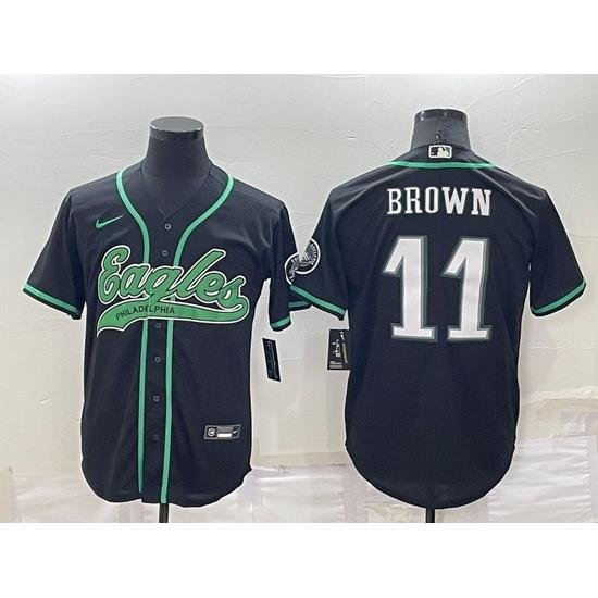 Men Philadelphia Eagles 11 A  J  Brown Black Cool Base Stitched Baseball Jersey