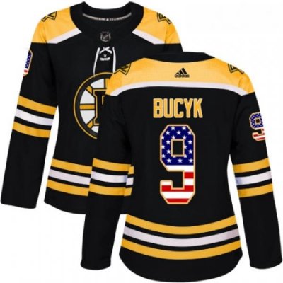 Womens Adidas Boston Bruins 9 Johnny Bucyk Authentic Black USA Flag Fashion NHL Jersey