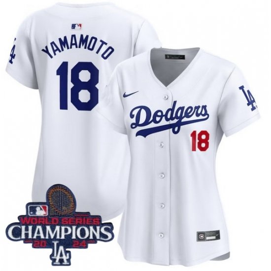 Women Nike Los Angeles Dodgers Yoshinobu Yamamoto #18 White Flex Base 2024 World Series Champions Stitched MLB Jersey