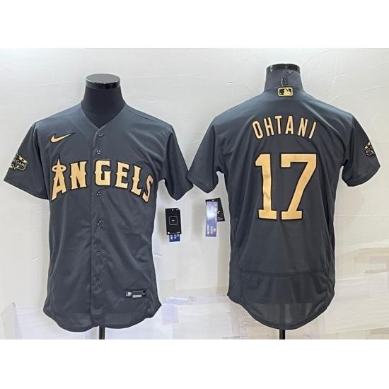 Men Los Angeles Angels 17 Shohei Ohtani 2022 All Star Charcoal Flex Base Stitched Jersey