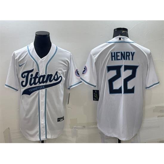 Men Tennessee Titans 22 Derrick Henry White With Patch Cool Base Stitched Baseball Jersey