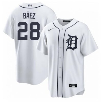 Men Detroit Tigers 28 Javier Baez White Cool Base Stitched Jersey