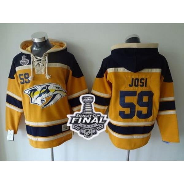 Predators #59 Roman Josi Yellow Sawyer Hooded Sweatshirt 2017 Stanley Cup Final Patch Stitched NHL Jersey