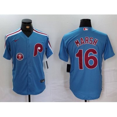 Men Philadelphia Phillies 16 Brandon Marsh Blue Cool Base Stitched Jersey 1