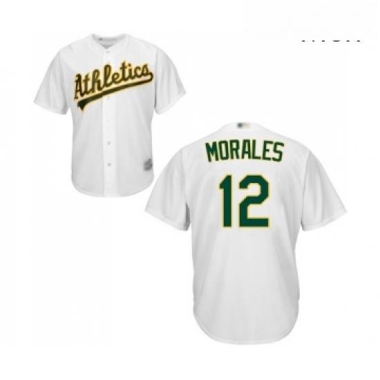 Mens Oakland Athletics 12 Kendrys Morales Replica White Home Cool Base Baseball Jersey