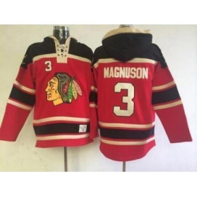 Chicago Blackhawks #3 Keith Magnuson Red Lace-Up NHL Jersey Hoodie