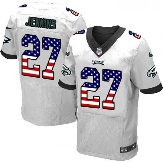 Mens Nike Philadelphia Eagles 27 Malcolm Jenkins Elite White Road USA Flag Fashion NFL Jersey