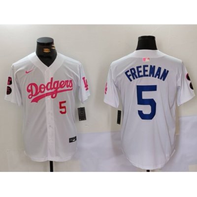 Men Los Angeles Dodgers 5 Freddie Freeman White Pink Vin  26 Kobe Patch Stitched Baseball Jerseys