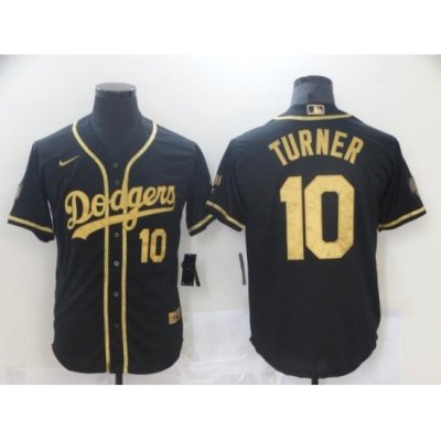 Men Nike Los Angeles Dodgers Justin Turner 10 Black Gold MLB Stitched Jersey